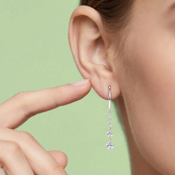 Moissanite Drop Earrings – D-Color Round Cut 925 Sterling Silver