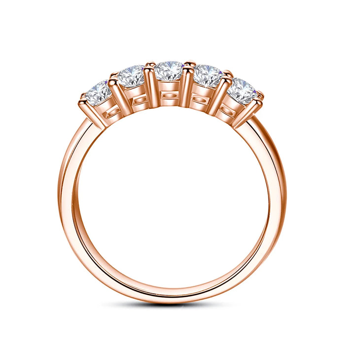 5-Stone Moissanite Engagement Ring –  Sterling Silver with Rose Gold Plating