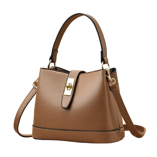 Women’s two-tone bucket bag with faux leather design and large capacity