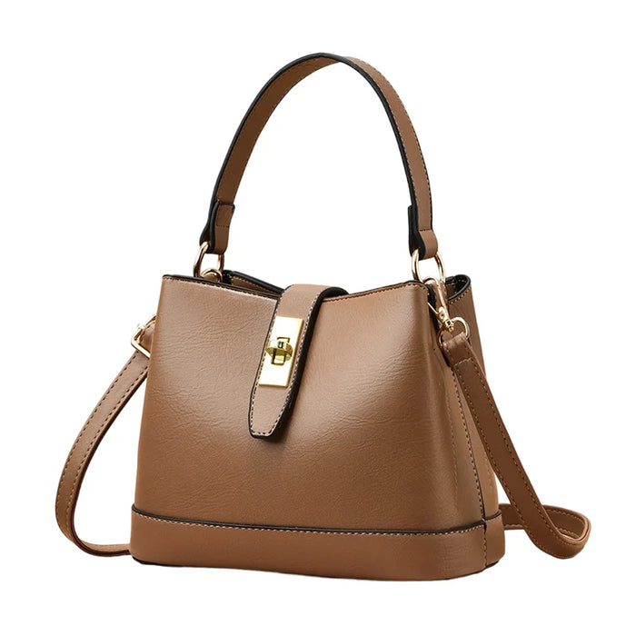 Women’s two-tone bucket bag with faux leather design and large capacity