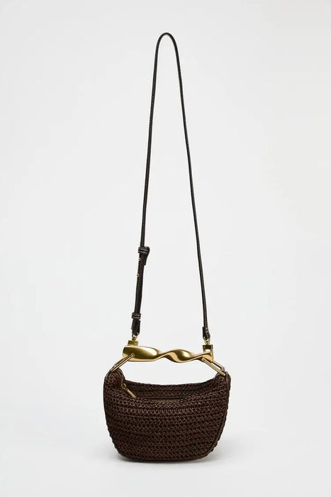 Women's Half Moon Straw Bag – Woven Bucket Crossbody Shoulder Bag for Summer Beach SF