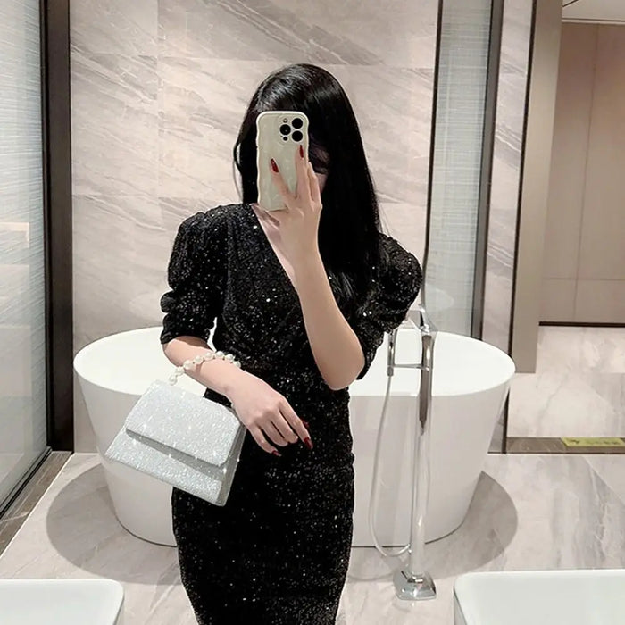 Women's Evening Clutch Bag – Soft Polyester Banquet Handbag with Metal Detailing