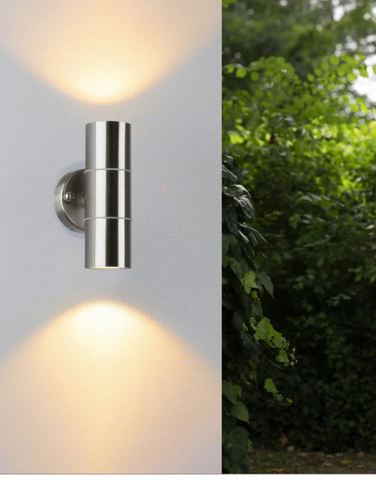 Stainless steel LED wall light with up and down spotlight and waterproof design