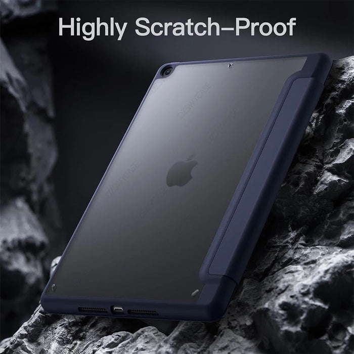 iPad 10.2" Case with Pencil Holder – Trifold Stand Clear Back Auto Sleep/Wake Cover SF