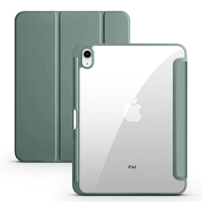 iPad Case with Pen Holder – Trifold PU Leather & Clear Acrylic Hard Back Stand Cover SF