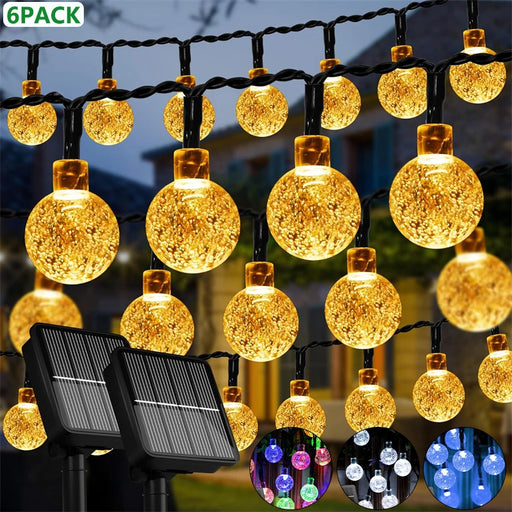 Solar-powered 10m waterproof LED crystal globe string lights for outdoor garden and holiday décor