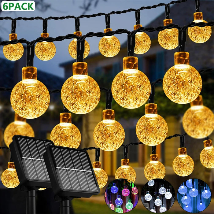 Solar-powered 10m waterproof LED crystal globe string lights for outdoor garden and holiday décor