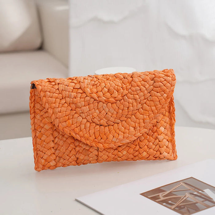 Boho Straw Flap Bag for Women – Hard Shell Summer Handbag with Cover Closure