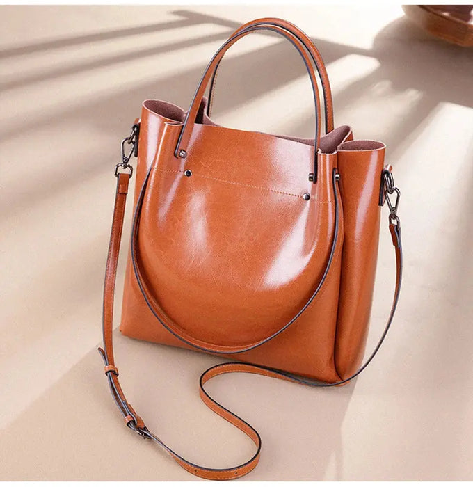 Vintage Cow Leather Shoulder Tote – Women’s Ruched Handbag SF