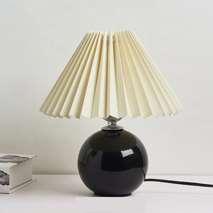 Korean Table Lamp – Vintage Pleated Fabric Shade with Ceramic Base