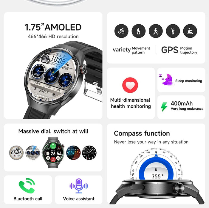GPS IP68 waterproof Smartwatch – AMOLED Display with Bluetooth Calling SF