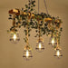 Vintage wrought iron chandelier with wood accents and adjustable 80cm chain for restaurant and hotel dining