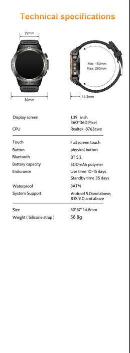 Outdoor Sports Smartwatch – 1.39″ AMOLED, GPS & Swimming Mode SF