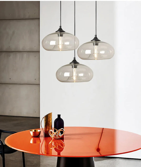 Modern Glass Pendant Light – Elegant LED Ceiling Fixture with Iron Finish - Samanta Factory