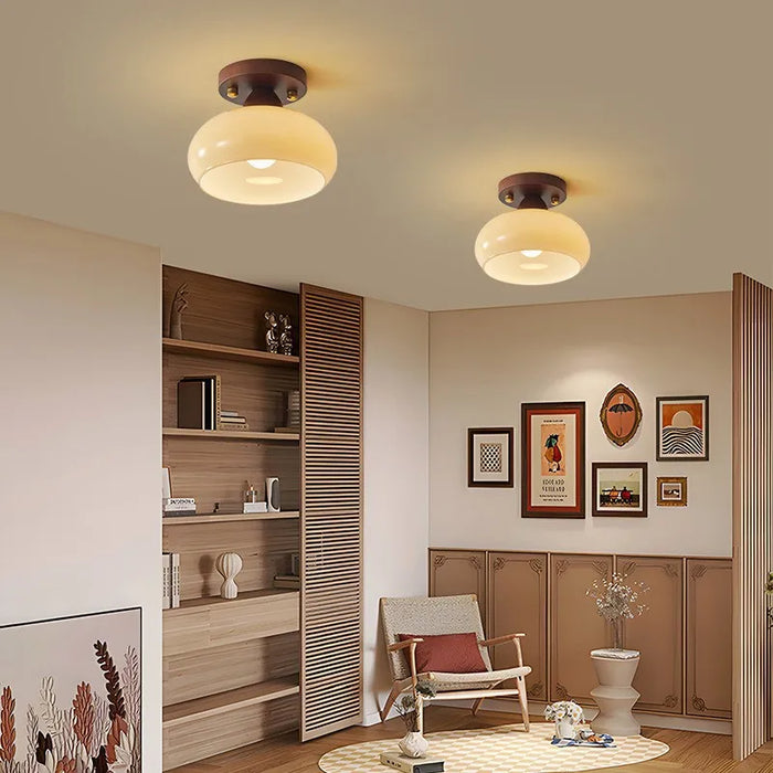 Modern LED Ceiling Light – Wooden & Glass Fixture for Home Lighting - Samanta Factory