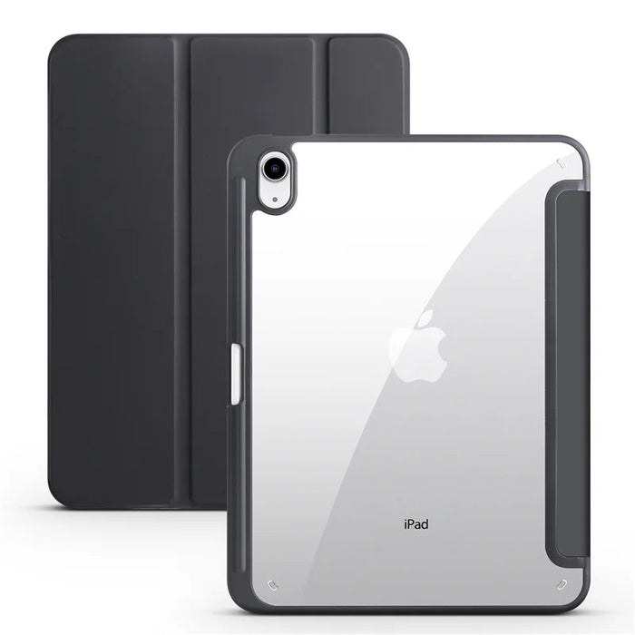 iPad Case with Pen Holder – Trifold PU Leather & Clear Acrylic Hard Back Stand Cover SF