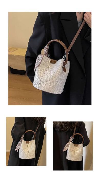 PU Leather Knitted Bucket Bag – Soft Casual Messenger Handbag for Women - Samanta Factory