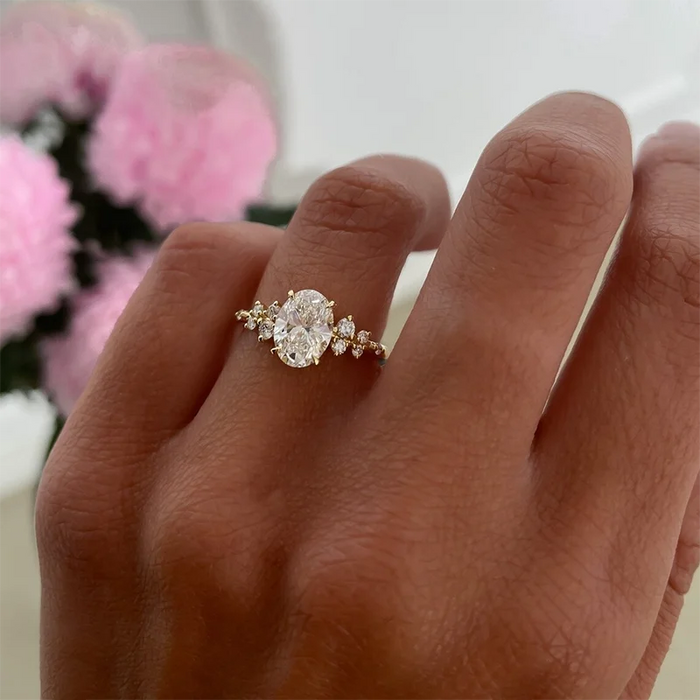 Oval Moissanite Ring – D Color VVS1 Sterling Silver Gold Plated