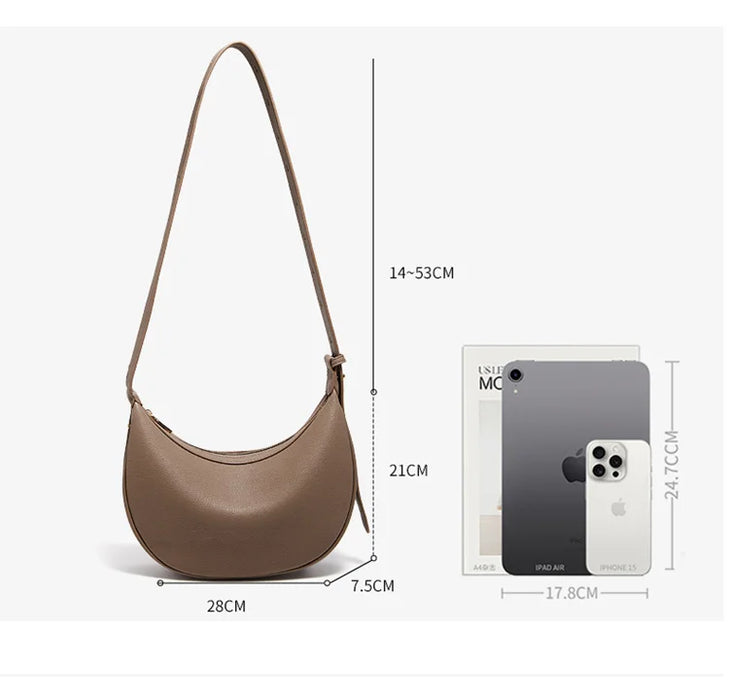 Chic Half-Moon Leather Handbag – Stylish Crossbody Bag for Women, Ideal Gift for Loved Ones - Samanta Factory