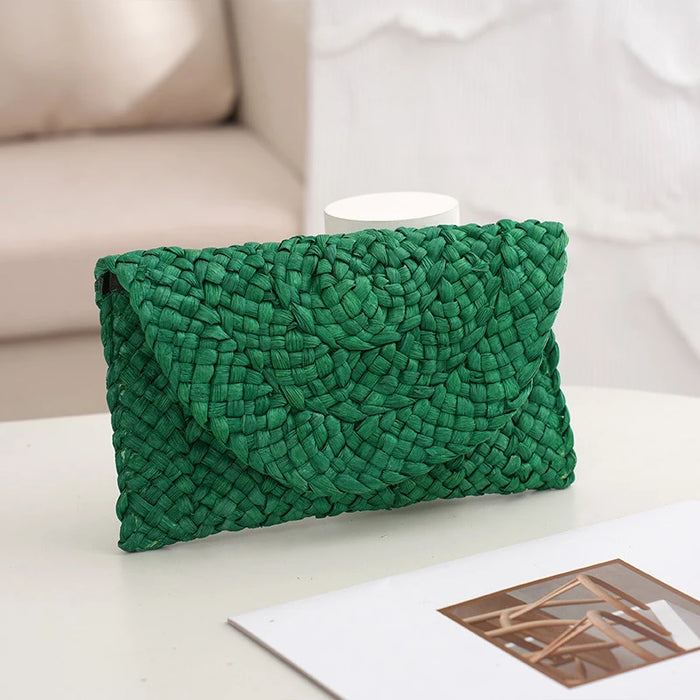 Boho Straw Flap Bag for Women – Hard Shell Summer Handbag with Cover Closure
