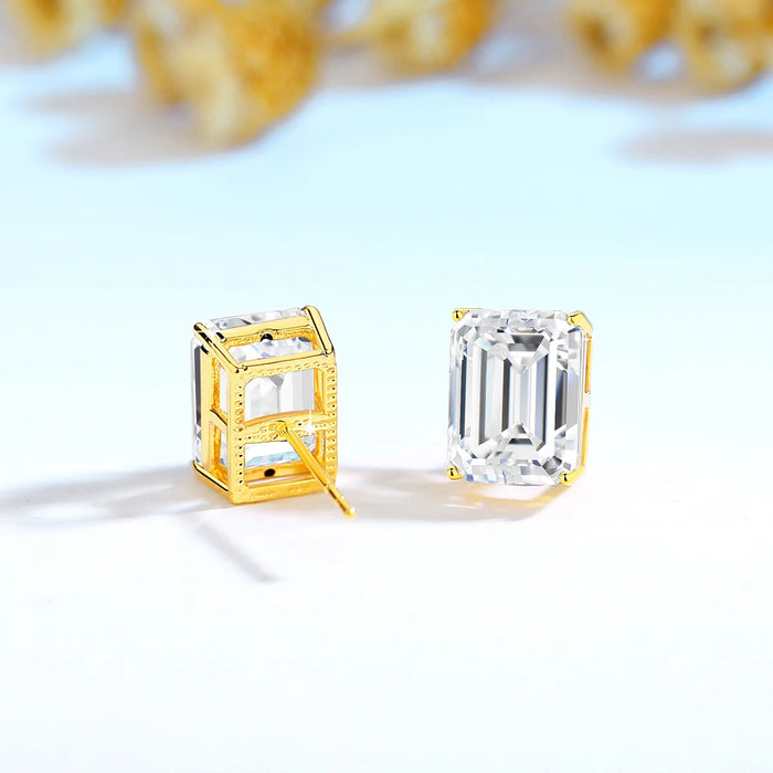 14K Gold Emerald Cut Moissanite Stud Earrings – AU585 Certified
