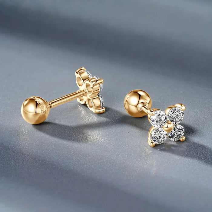 Moissanite Stud Earrings – 10k Gold Four-Leaf Clover Design