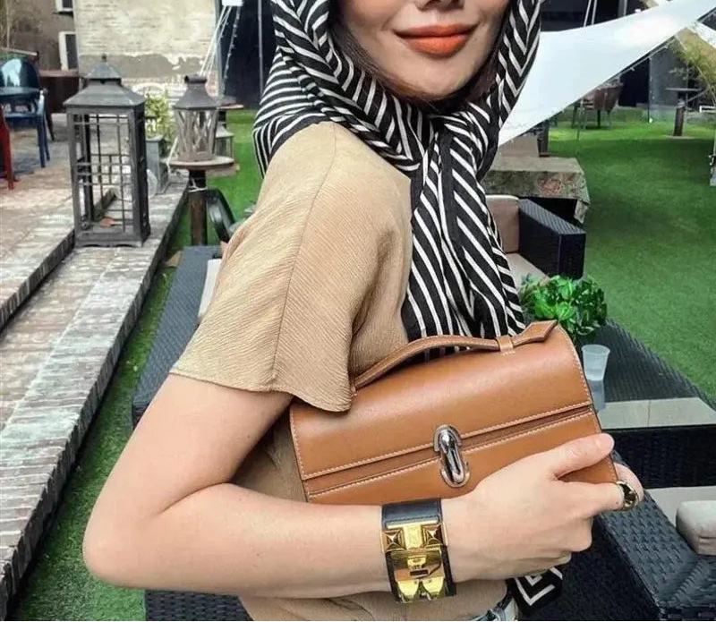 Women’s Leather Baguette Handbag – Minimalist Day Clutch SF