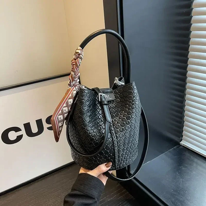 PU Leather Knitted Bucket Bag – Soft Casual Messenger Handbag for Women - Samanta Factory