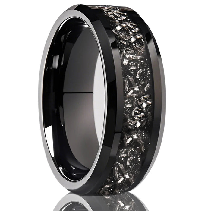 Men’s Tungsten Ring – Meteorite Inlay Wedding Band SF