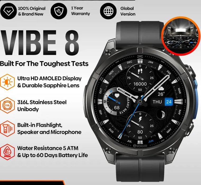 AMOLED voice calling smartwatch with stainless steel case and health tracking features