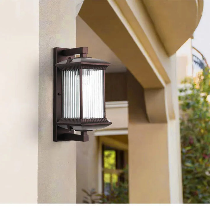 Vintage Wall Lamp – Brown Aluminum & Glass Sconce for Indoor & Outdoor Spaces
