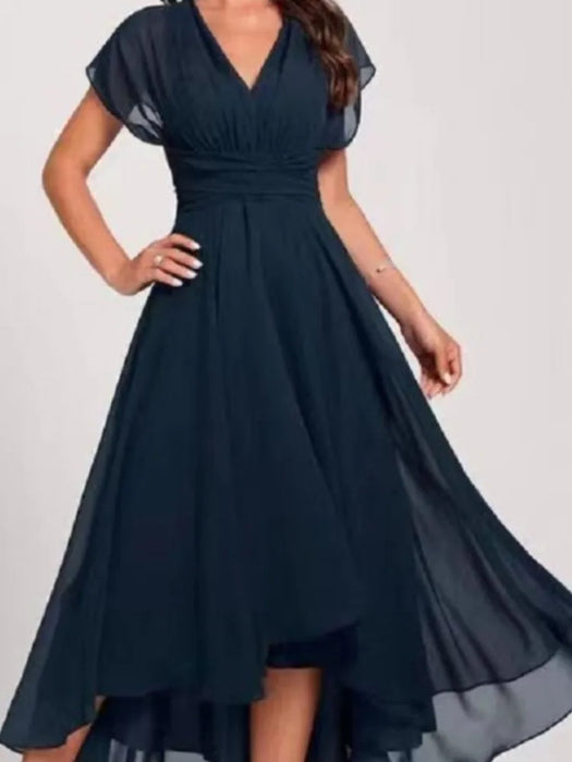 Chiffon A-Line Dress – Flowing Batwing Sleeves & Irregular Hem - Samanta Factory