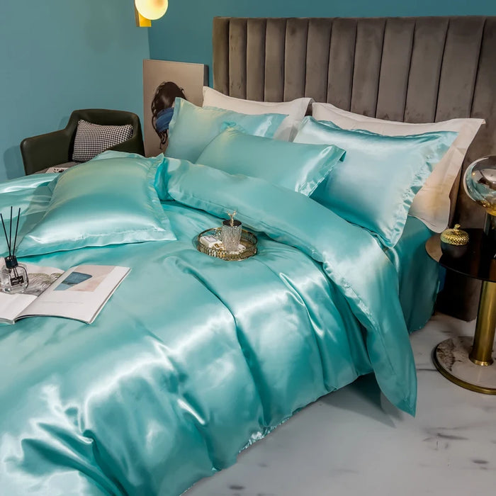 Schpert Rayon Bedding Set – Solid Color Duvet Cover with Pillowcases and Sheet, Twin to King - Samanta Factory