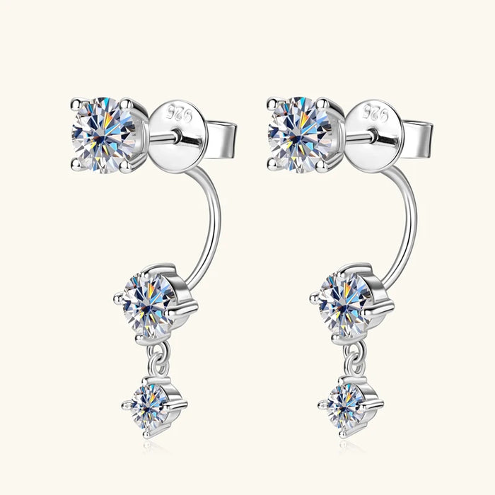 Moissanite Stud Earrings – D-Color VVS1 2-in-1 Sterling Silver