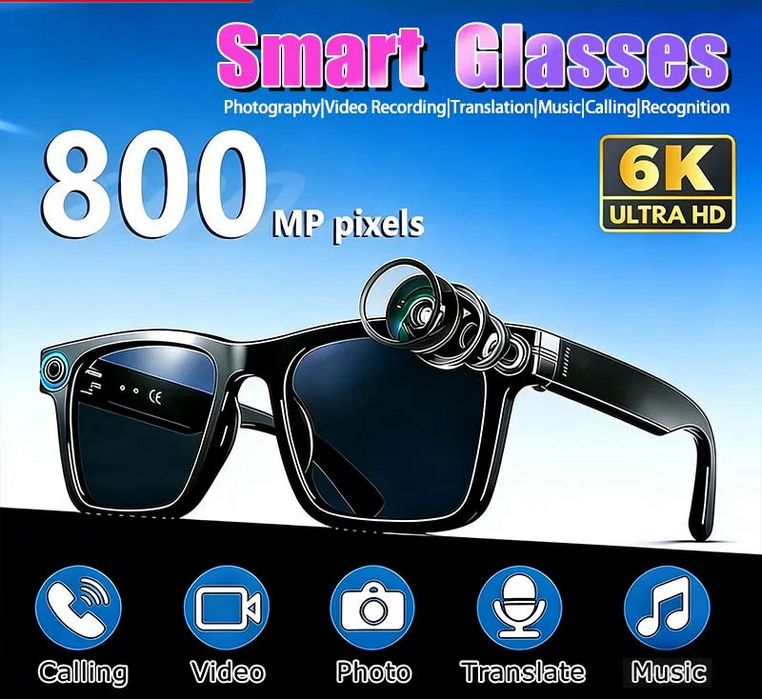 AI Smart Glasses with 6K Camera & Translation – Bluetooth Calling Music Photochromic Eyewear SF