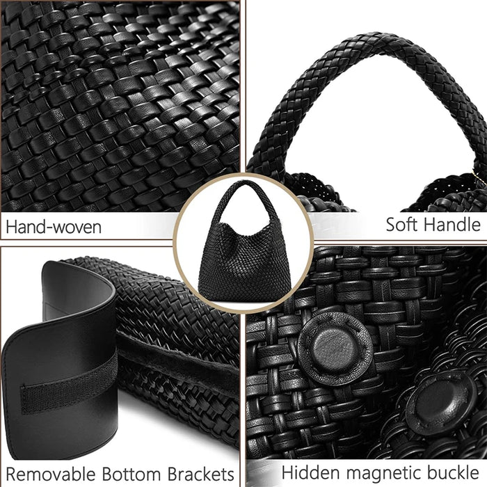 Woven Tote Bag  with Purse for Women – Large Soft Leather Shoulder Bag for Work, Beach & Travel - Samanta Factory