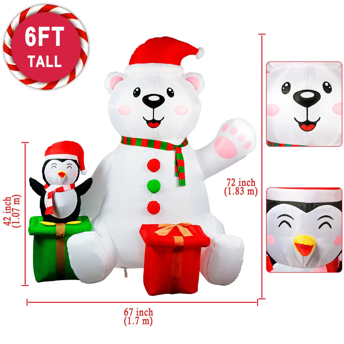 Christmas Inflatable – 6FT Polar Bear & Penguin Outdoor Decor