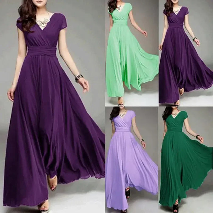 Party Dress – V-Neck Chiffon Elegance - Samanta Factory