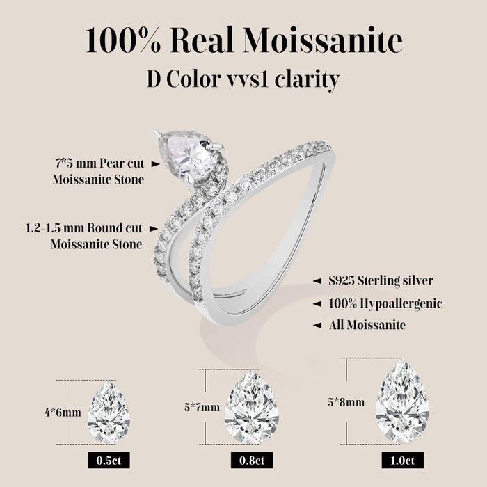 Pear Cut Moissanite Ring – 0.8CT D VVS1 S925 Sterling Silver