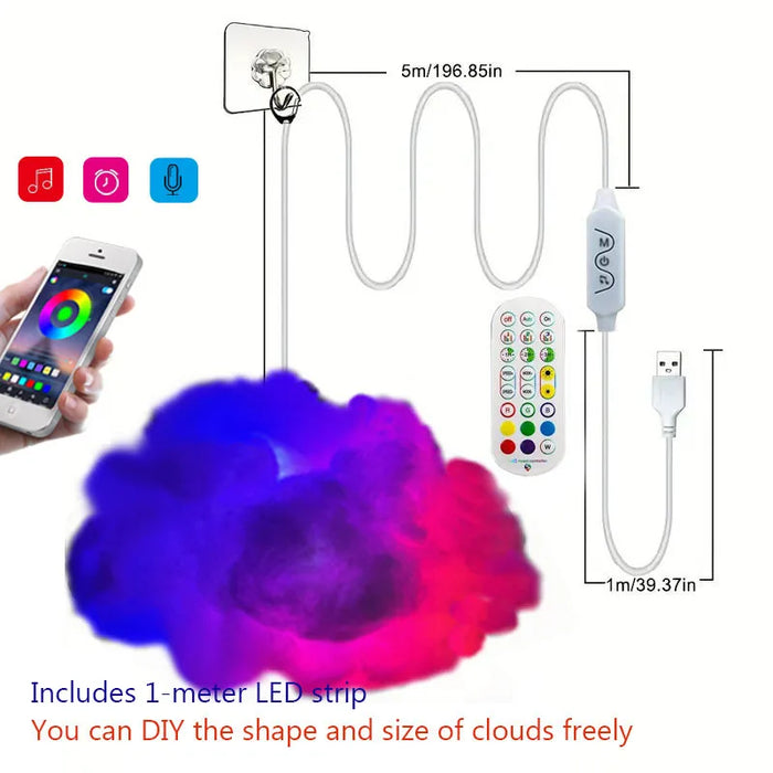 DIY USB LED Strip Lights – Bluetooth App & Remote Control Cloud Lamp - Samanta Factory
