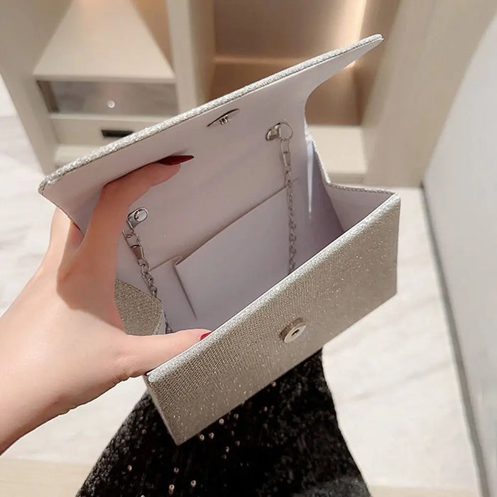 Women's Evening Clutch Bag – Soft Polyester Banquet Handbag with Metal Detailing
