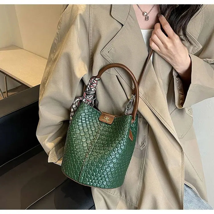 PU Leather Knitted Bucket Bag – Soft Casual Messenger Handbag for Women - Samanta Factory
