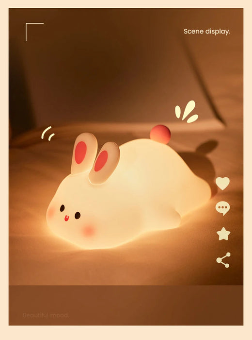 Cute Rabbit Night Light Silicone Lamp – Touch Sensor Soft LED Kids Sleep Light SF