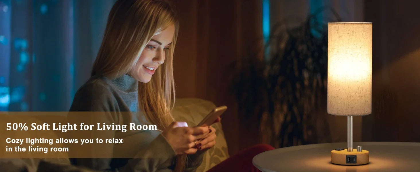 Bedside Table Lamp – Dimmable Lighting with USB-A & USB-C Charging Ports