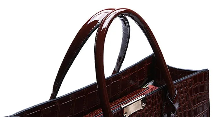 Luxury Crocodile Pattern Handbag – Large Capacity Vintage Women’s Leather Tote Shoulder Bag SF