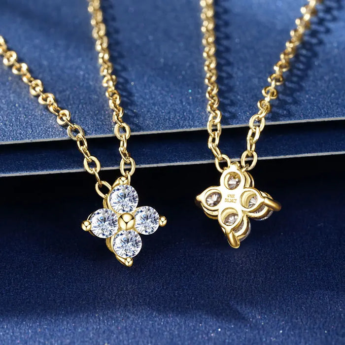 Moissanite Stud Earrings – 10k Gold Four-Leaf Clover Design