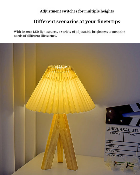 Wooden Tripod Floor Lamp – Hand-Knitted Fabric Shade with E26 Dimmable LED