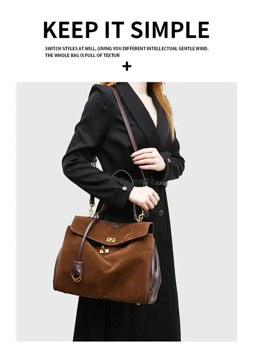 Microfiber Leather Shoulder Bag – Large Square with Lock SF