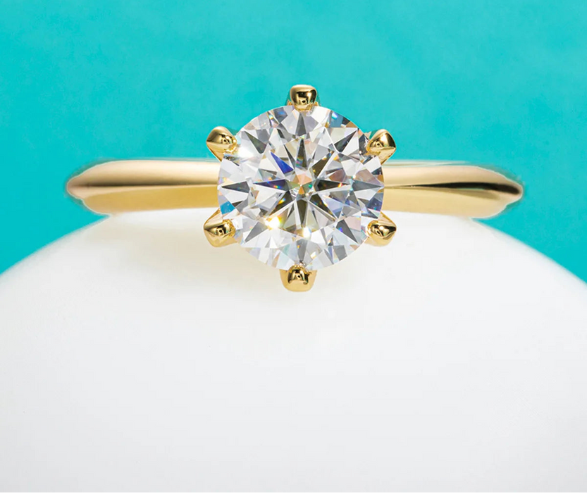D color moissanite solitaire engagement ring in S925 sterling silver with 18K yellow gold plating