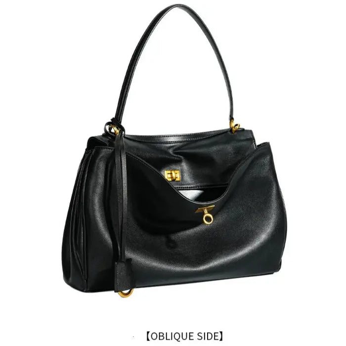 Cow Leather Shoulder Bag – Soft Tote with Large Capacity SF